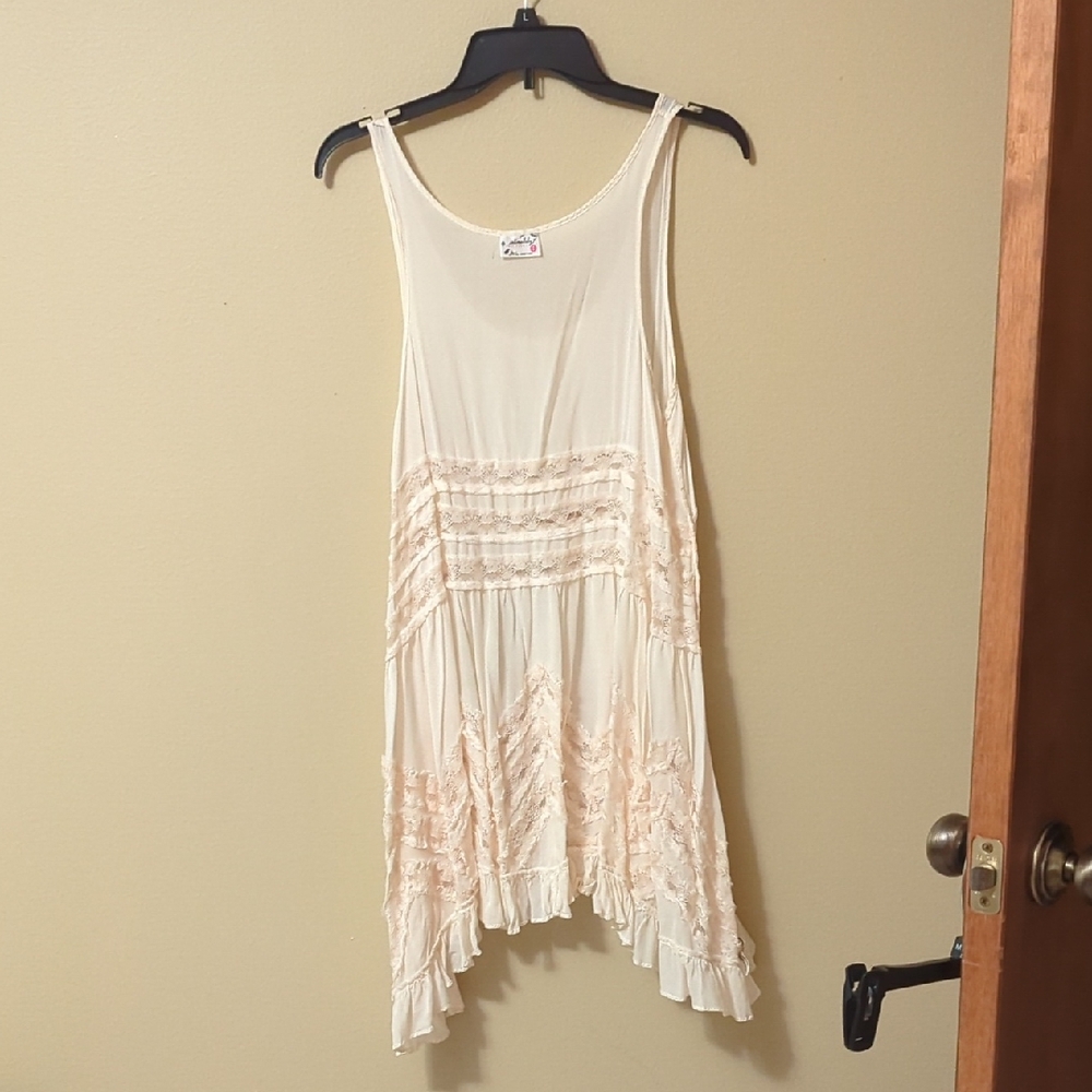 Free People Cream Lace-Trimmed Top